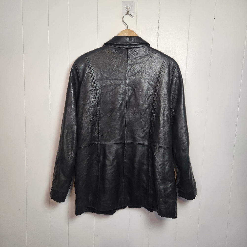 Vintage 90s Danier Black Blazer Leather Jacket Coat Minimalist Womens Size 12 - Picture 2 of 14